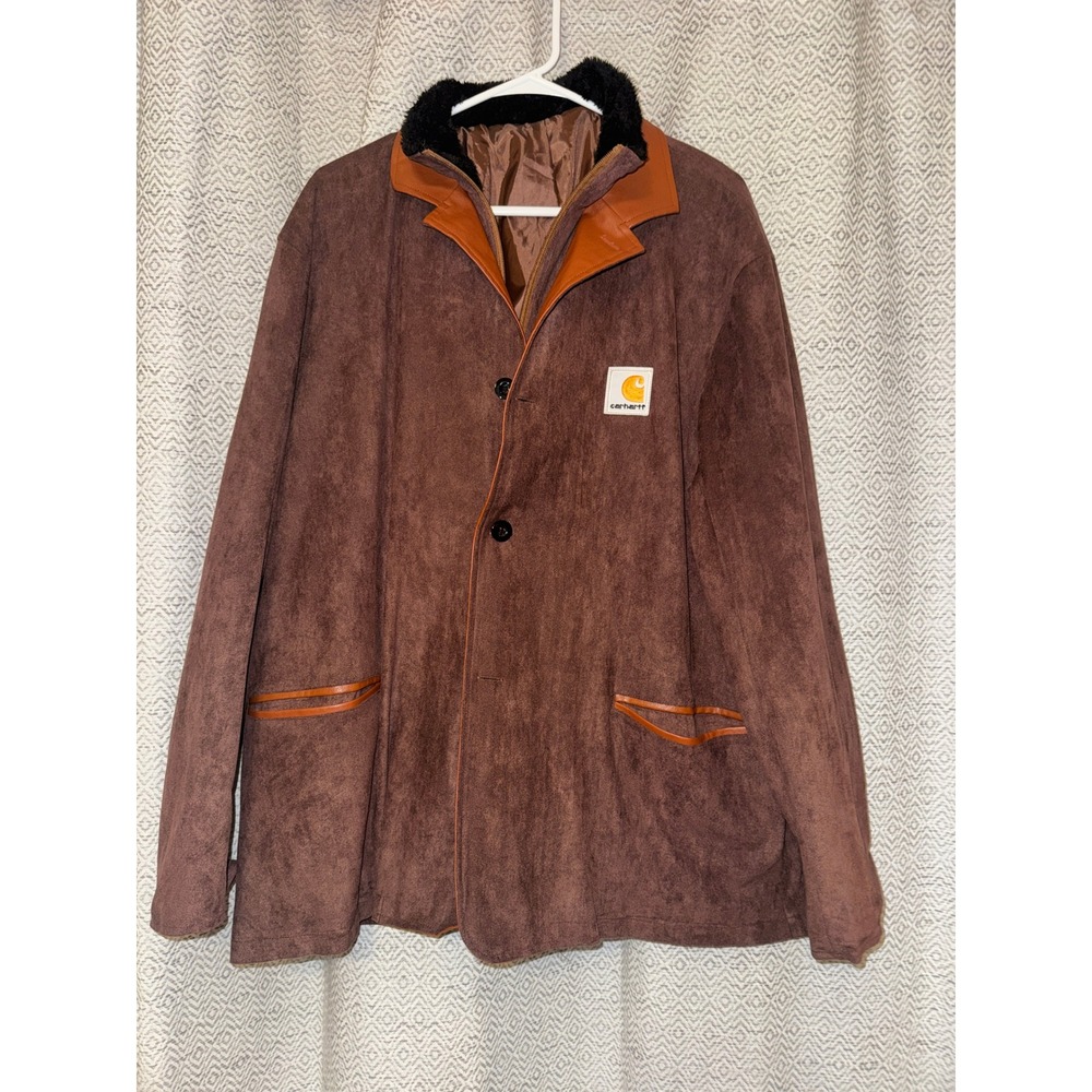 Carhartt Vintage Brown Faux Suede Layered Jacket Coat with Faux Fur Collar Brown